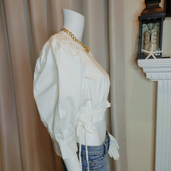 DANIELLE BERNSTEIN PUFF SLEEVE SIDE TIE CROP TOP, CLOUD (RUNS SMALL, SIZE UP) - Picture 6 of 14